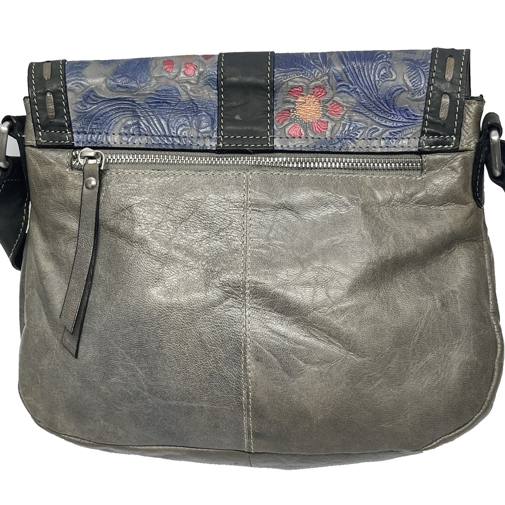 Firenze Bella Tooled Leather Hand Painted Buckle Studded Crossbody Purse Bag - Picture 2 of 14